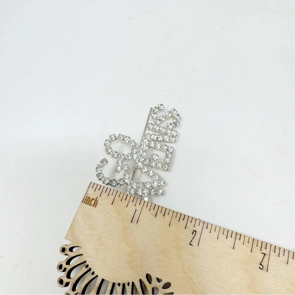Vintage Clear Rhinestone Go Ravens Brooch